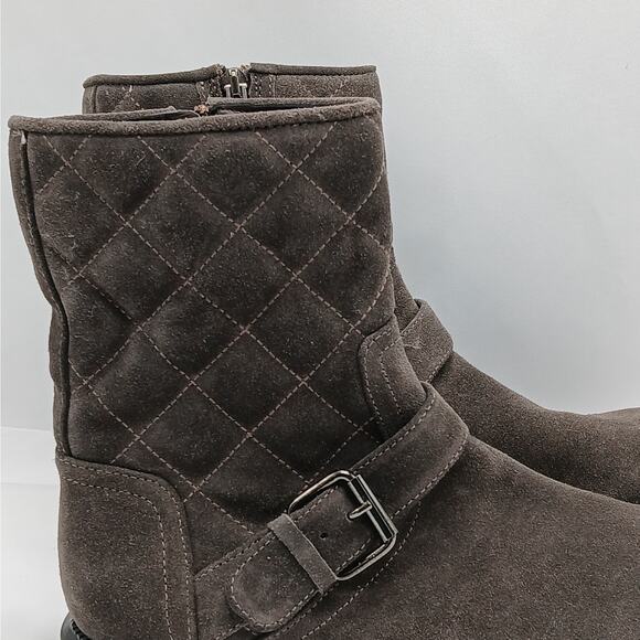 Aquatalia Suede Western Ankle Boots Women 7M Gray Quilted Gorpcore Hiking Grunge - Picture 4 of 11